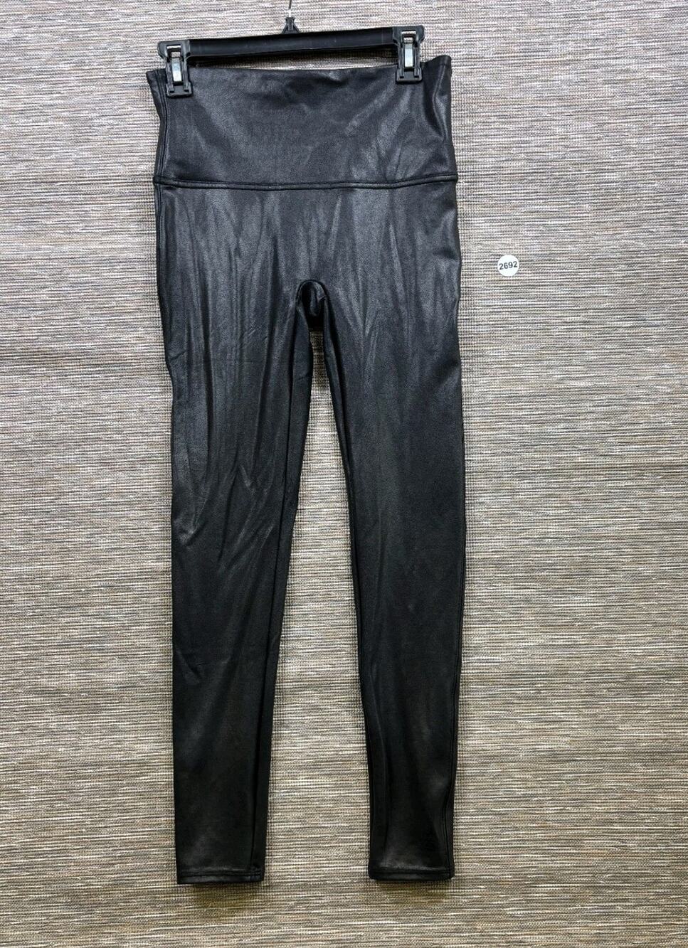 Spanx Faux Leather Leggings Pants Womens Size L Black High Rise Stretch